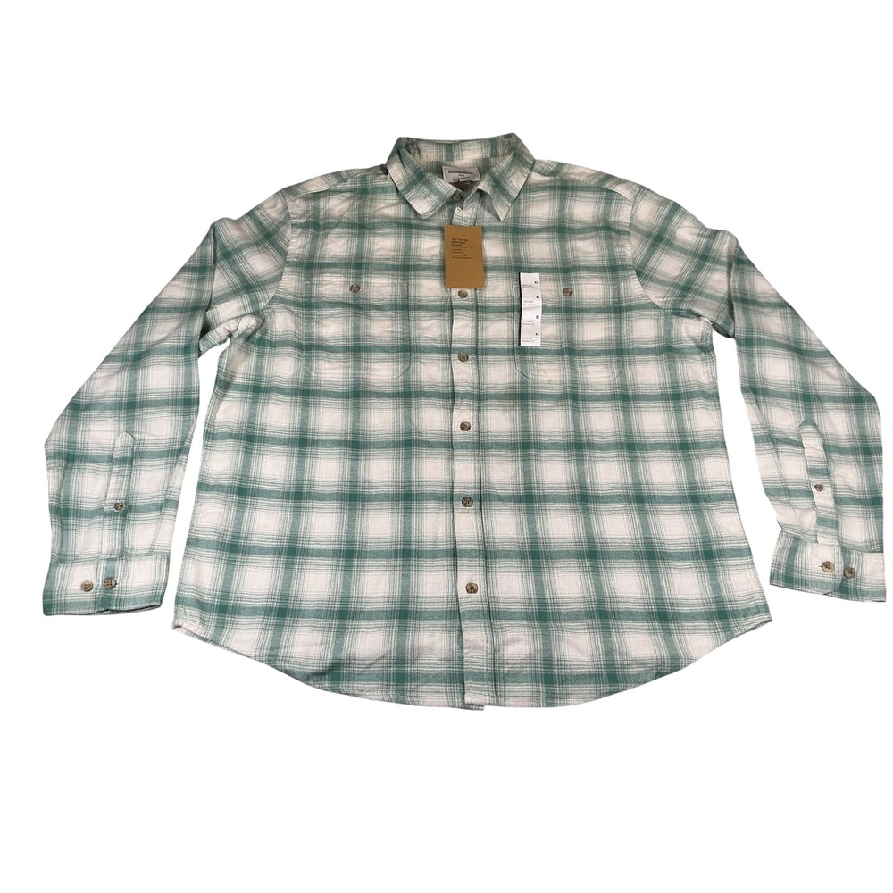 Goodfellow Mens Flannel Shirt XL Green Plaid Vintage Midweight Button Up NWT